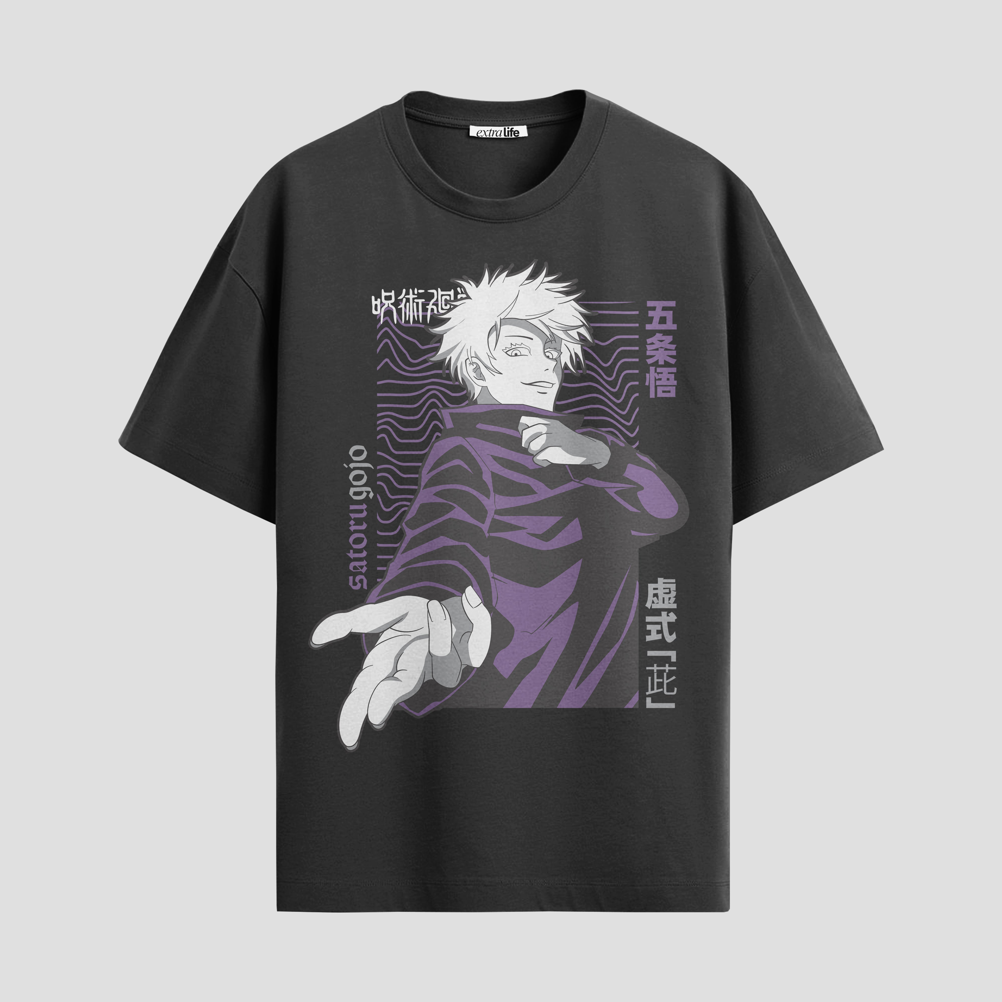 Playera urbana de anime y gaming ExtraLife MX, corte Standard Fit unisex ligero y transpirable en color Deep Black y Pure White, ropa de uso diario para gym y casual.