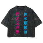 Playera streetwear premium de anime y gaming ExtraLife MX, corte boxy deluxe mineral wash heavyweight en color Acid Wash, moda urbana mexicana de culto.