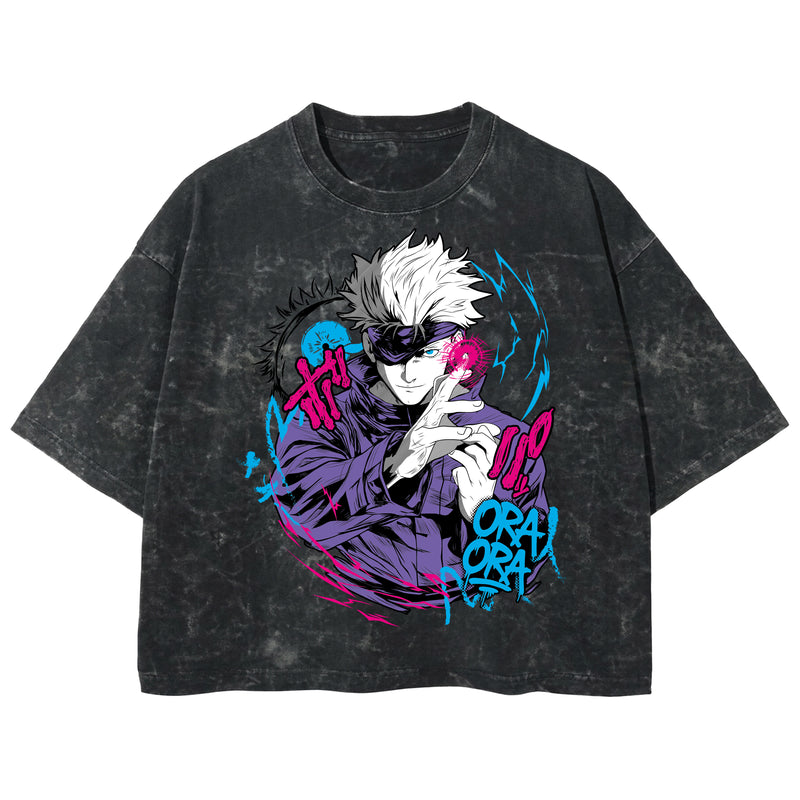 Playera streetwear premium de anime y gaming ExtraLife MX, corte boxy deluxe mineral wash heavyweight en color Acid Wash, moda urbana mexicana de culto.