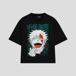 Playera streetwear premium de anime y gaming ExtraLife MX, corte boxy oversized drop shoulder heavyweight en color Deep Black y Off-White, moda urbana mexicana de culto.