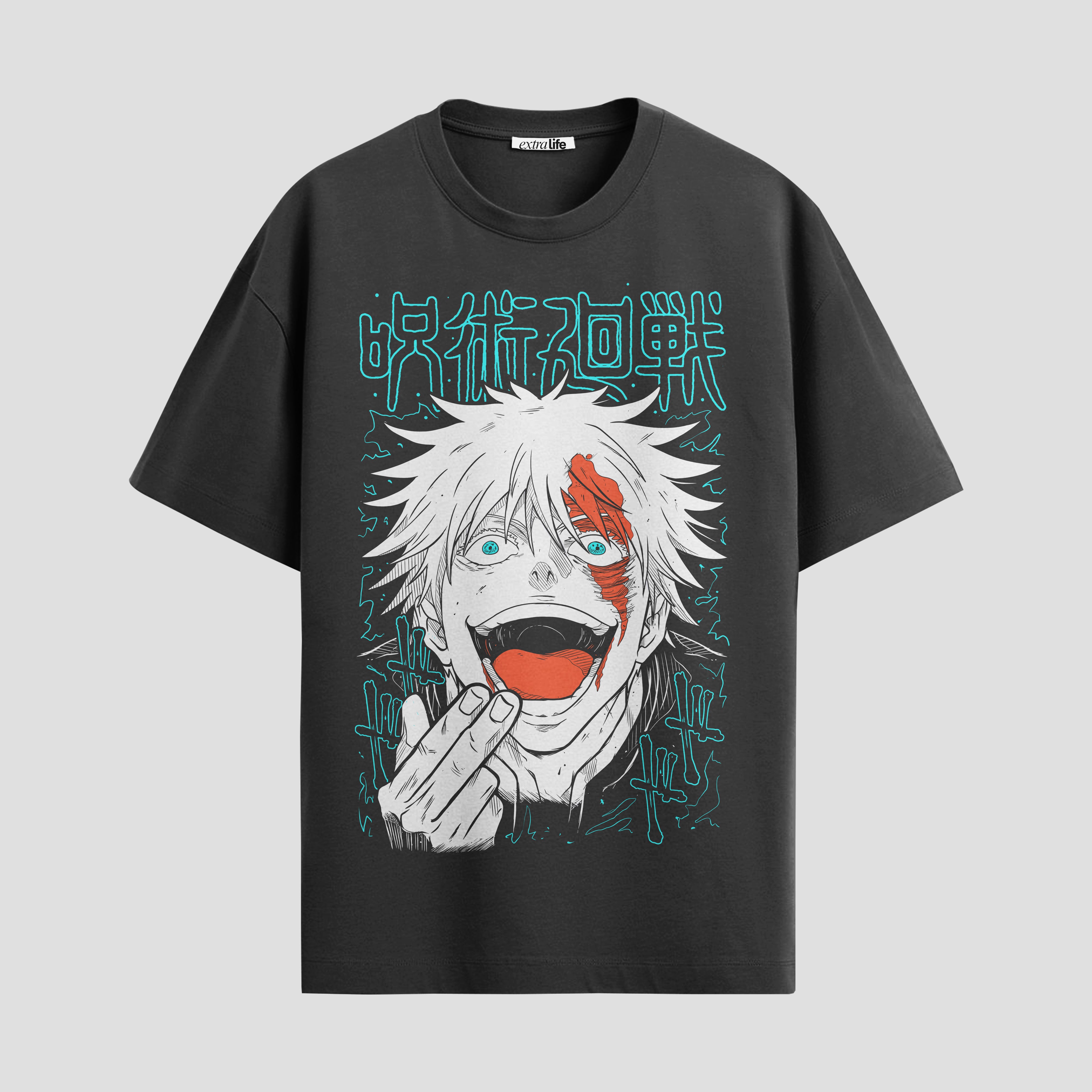 Playera urbana de anime y gaming ExtraLife MX, corte Standard Fit unisex ligero y transpirable en color Deep Black y Pure White, ropa de uso diario para gym y casual.