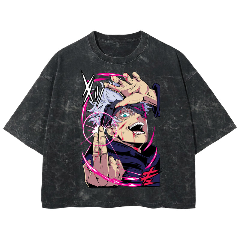 Playera streetwear premium de anime y gaming ExtraLife MX, corte boxy deluxe mineral wash heavyweight en color Acid Wash, moda urbana mexicana de culto.