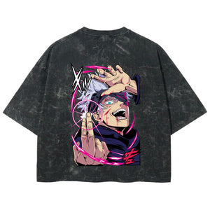 Playera streetwear premium de anime y gaming ExtraLife MX, corte boxy deluxe mineral wash heavyweight en color Acid Wash, moda urbana mexicana de culto.