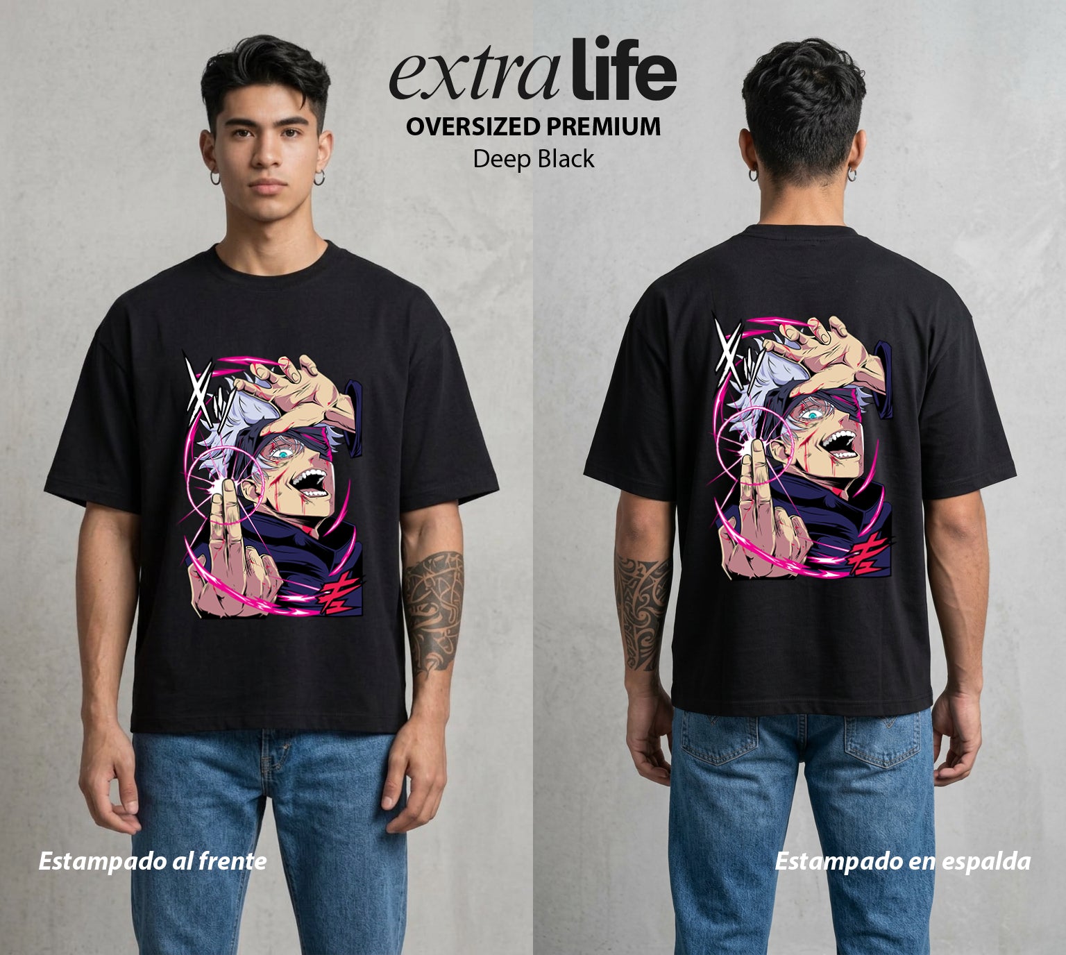 El Arte de las Maldiciones | El Maestro del Infinito #01836 - Playera Oversized Premium | Deep Black - Foto en modelo
