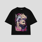 Playera streetwear premium de anime y gaming ExtraLife MX, corte boxy oversized drop shoulder heavyweight en color Deep Black y Off-White, moda urbana mexicana de culto.