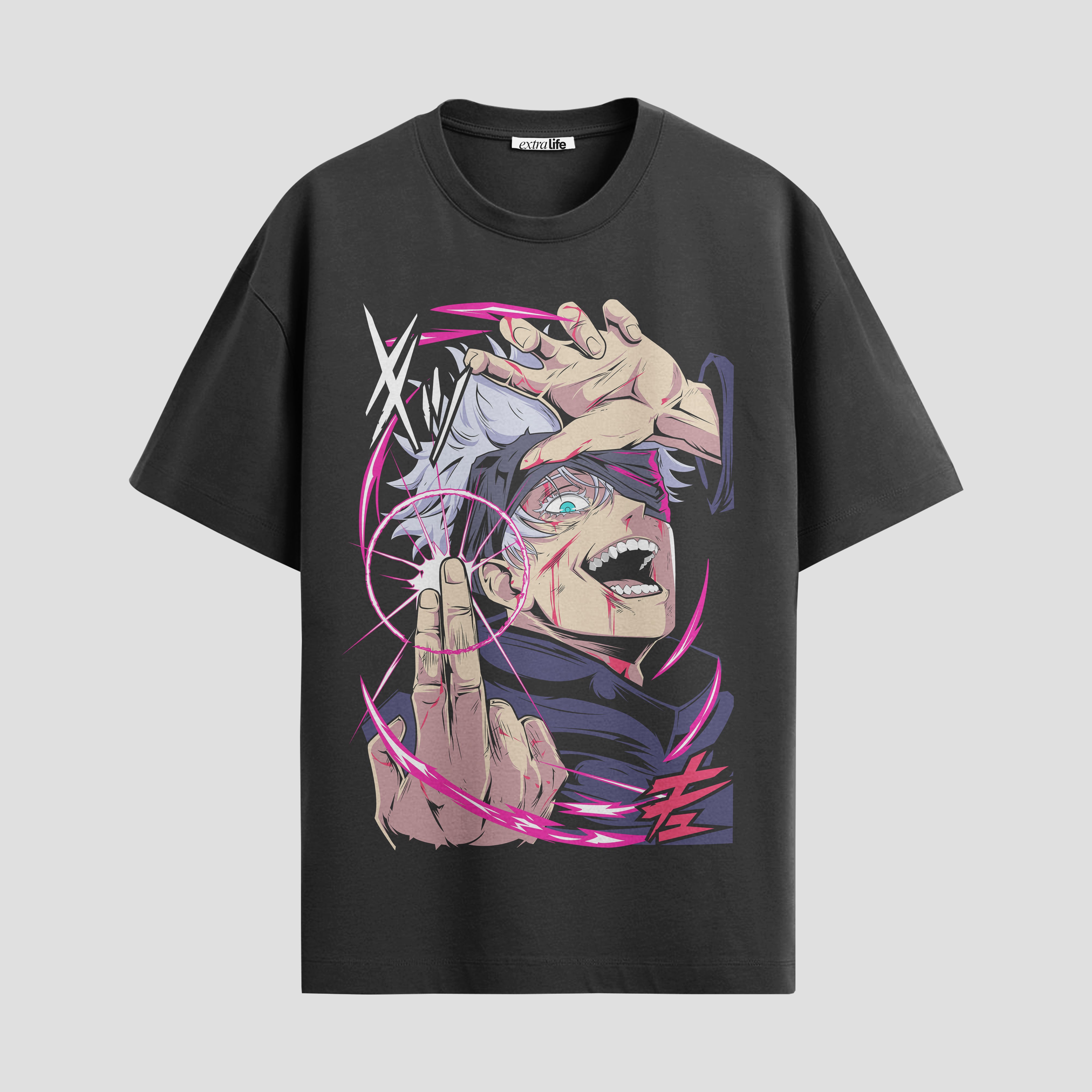 Playera urbana de anime y gaming ExtraLife MX, corte Standard Fit unisex ligero y transpirable en color Deep Black y Pure White, ropa de uso diario para gym y casual.