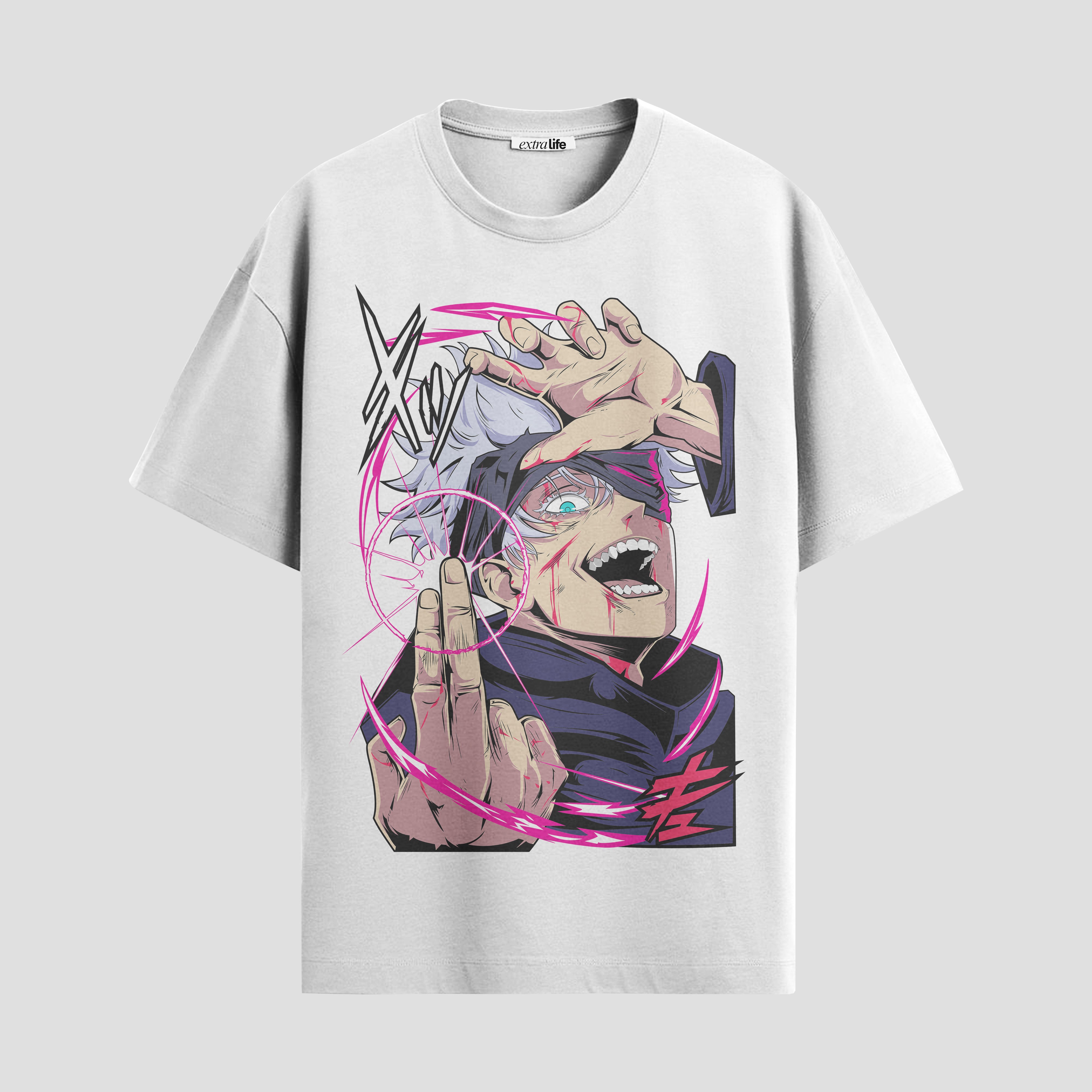 Playera urbana de anime y gaming ExtraLife MX, corte Standard Fit unisex ligero y transpirable en color Deep Black y Pure White, ropa de uso diario para gym y casual.