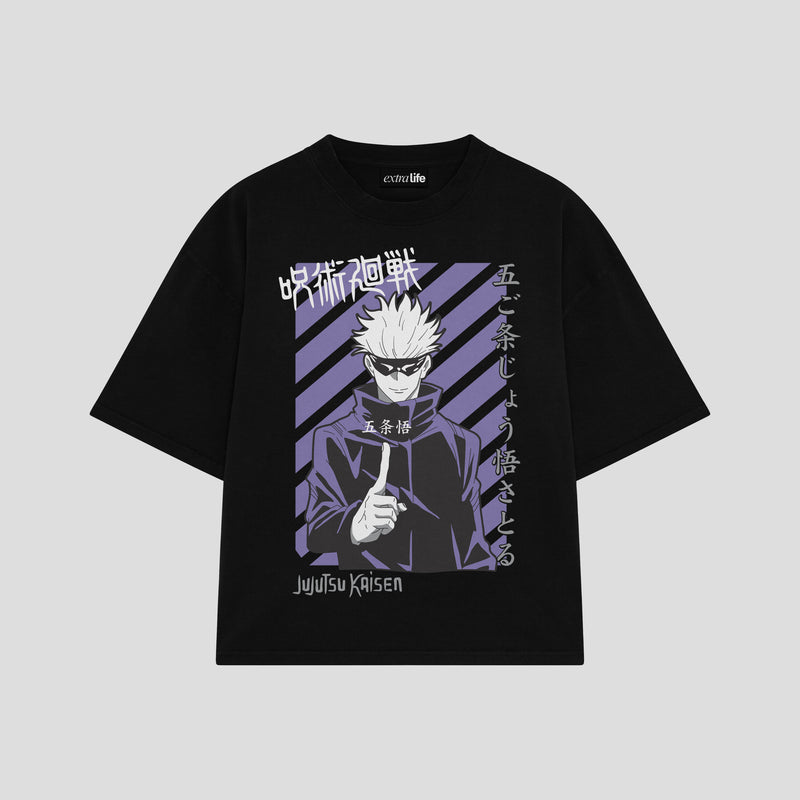 Playera streetwear premium de anime y gaming ExtraLife MX, corte boxy oversized drop shoulder heavyweight en color Deep Black y Off-White, moda urbana mexicana de culto.