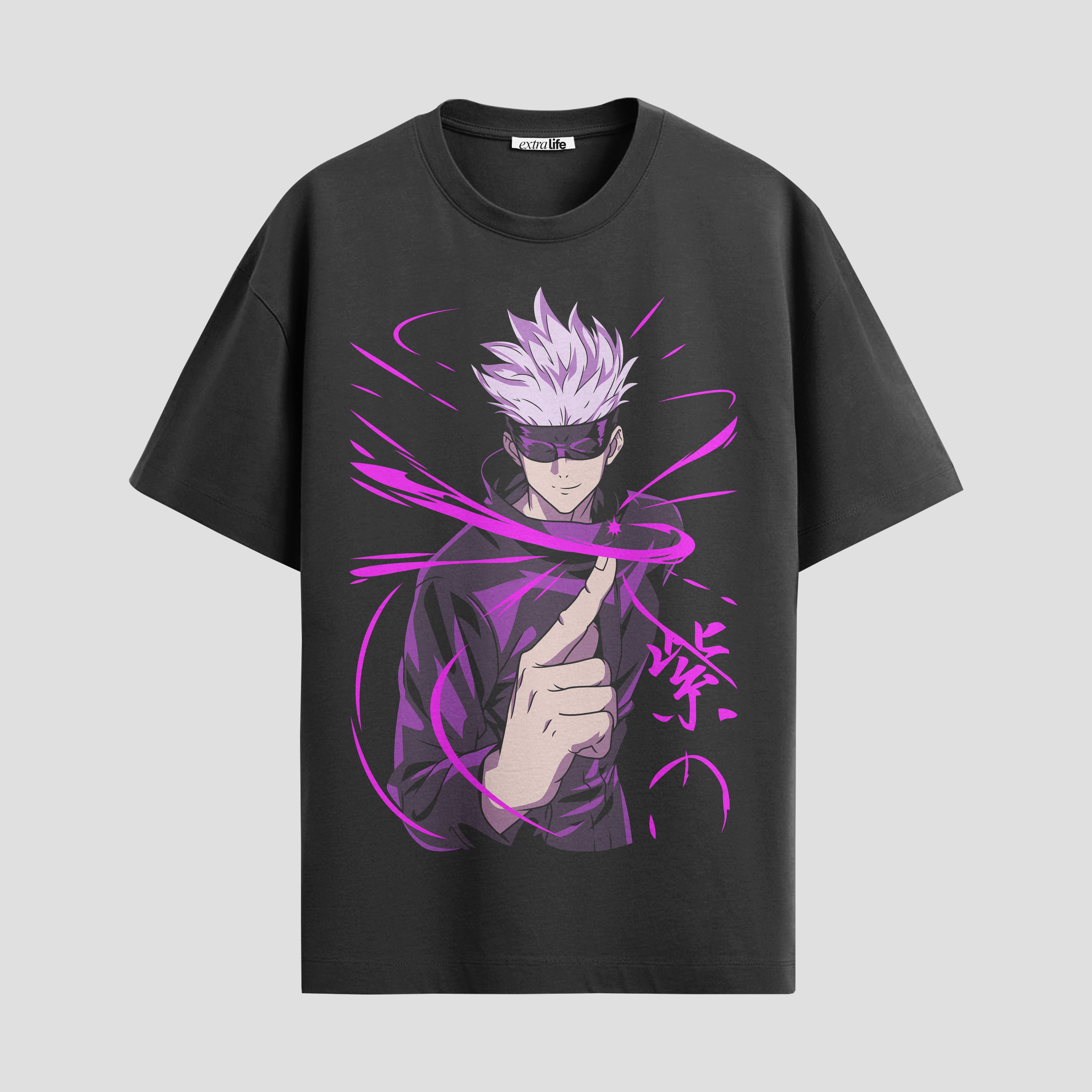 Playera urbana de anime y gaming ExtraLife MX, corte Standard Fit unisex ligero y transpirable en color Deep Black y Pure White, ropa de uso diario para gym y casual.