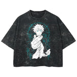 Playera streetwear premium de anime y gaming ExtraLife MX, corte boxy deluxe mineral wash heavyweight en color Acid Wash, moda urbana mexicana de culto.
