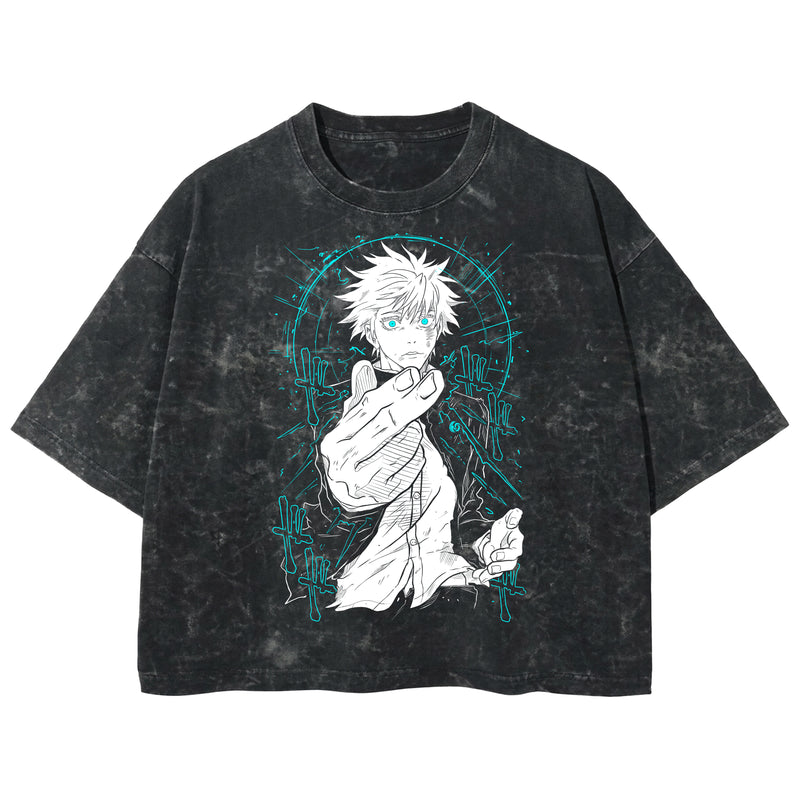 Playera streetwear premium de anime y gaming ExtraLife MX, corte boxy deluxe mineral wash heavyweight en color Acid Wash, moda urbana mexicana de culto.