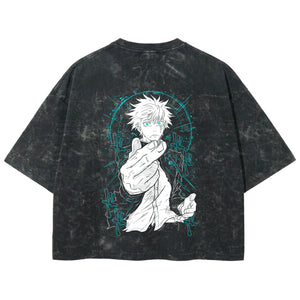 Playera streetwear premium de anime y gaming ExtraLife MX, corte boxy deluxe mineral wash heavyweight en color Acid Wash, moda urbana mexicana de culto.