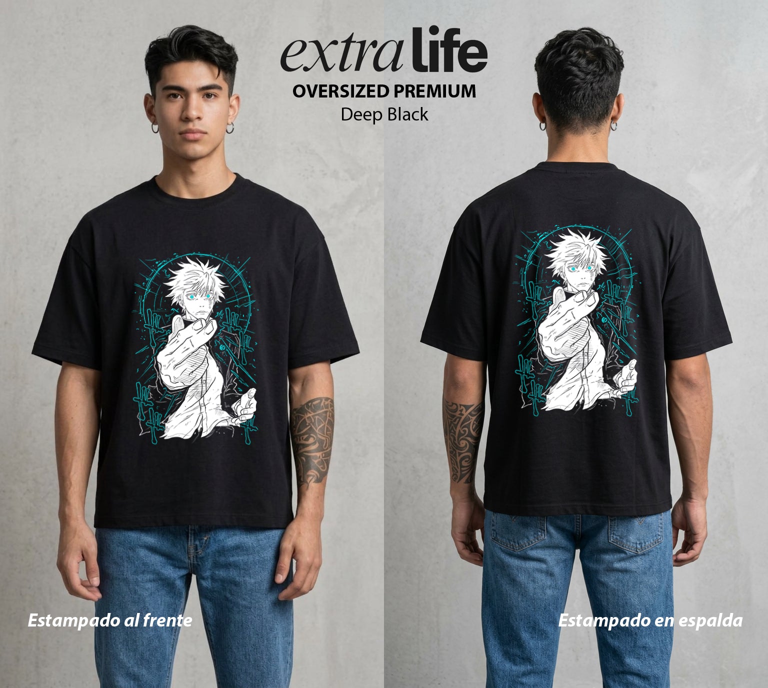 El Arte de las Maldiciones | El Infinito Absoluto #01839 - Playera Oversized Premium | Deep Black - Foto en modelo