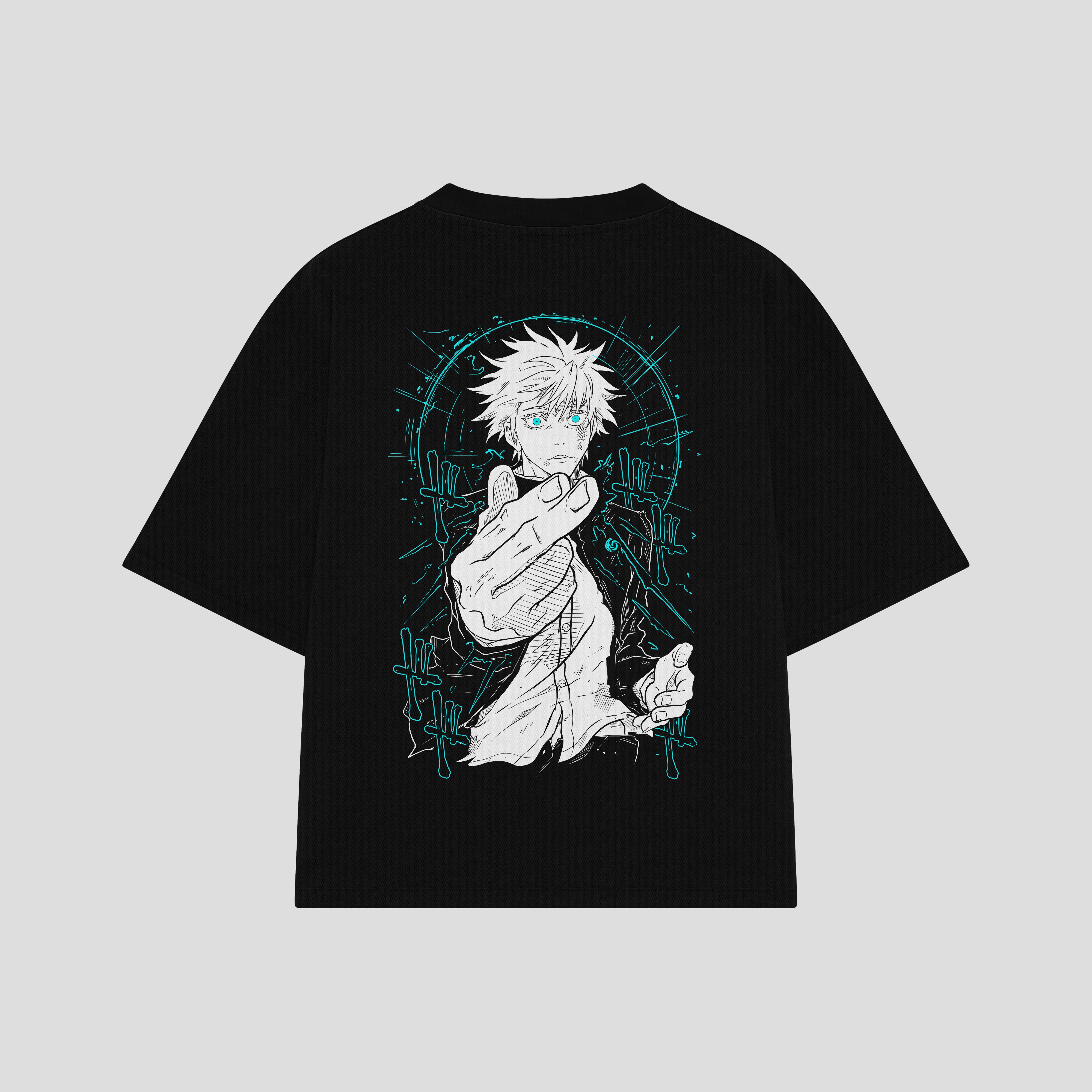Playera streetwear premium de anime y gaming ExtraLife MX, corte boxy oversized drop shoulder heavyweight en color Deep Black y Off-White, moda urbana mexicana de culto.