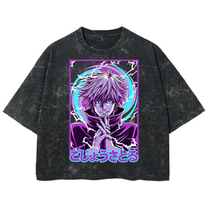 Playera streetwear premium de anime y gaming ExtraLife MX, corte boxy deluxe mineral wash heavyweight en color Acid Wash, moda urbana mexicana de culto.