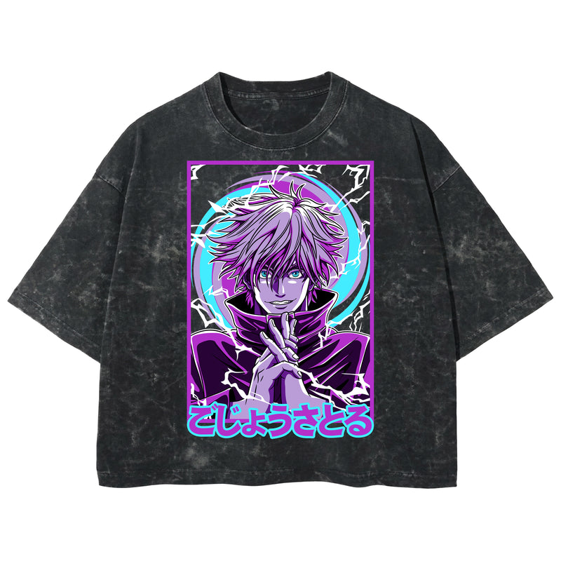 Playera streetwear premium de anime y gaming ExtraLife MX, corte boxy deluxe mineral wash heavyweight en color Acid Wash, moda urbana mexicana de culto.