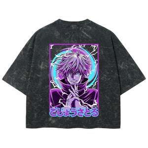 Playera streetwear premium de anime y gaming ExtraLife MX, corte boxy deluxe mineral wash heavyweight en color Acid Wash, moda urbana mexicana de culto.