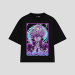 Playera streetwear premium de anime y gaming ExtraLife MX, corte boxy oversized drop shoulder heavyweight en color Deep Black y Off-White, moda urbana mexicana de culto.