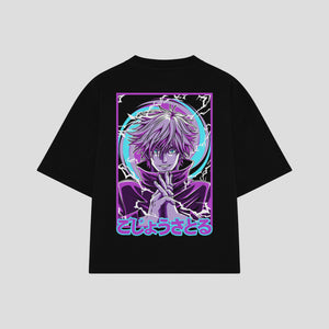 Playera streetwear premium de anime y gaming ExtraLife MX, corte boxy oversized drop shoulder heavyweight en color Deep Black y Off-White, moda urbana mexicana de culto.