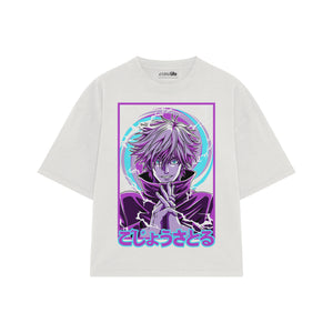 Playera streetwear premium de anime y gaming ExtraLife MX, corte boxy oversized drop shoulder heavyweight en color Deep Black y Off-White, moda urbana mexicana de culto.