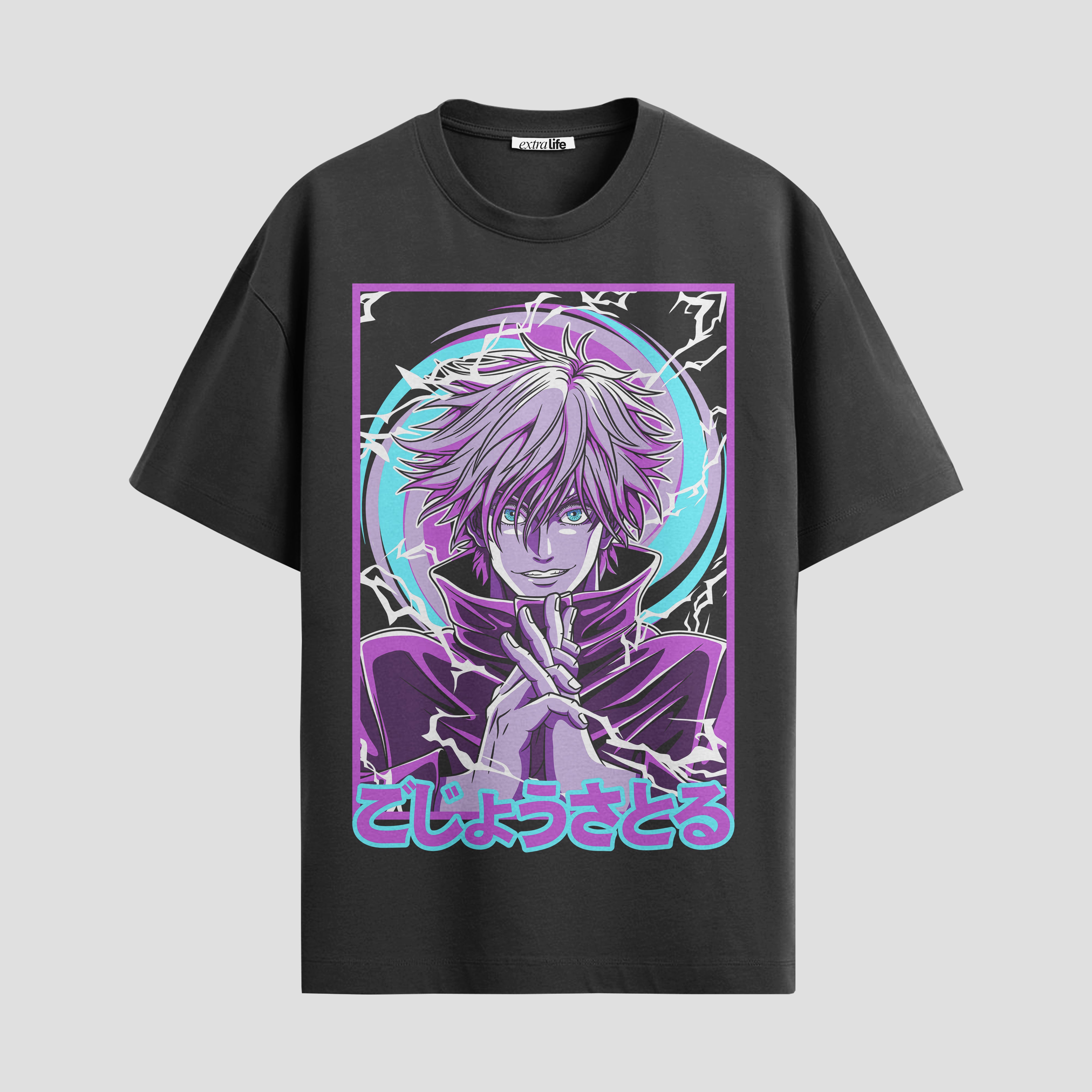 Playera urbana de anime y gaming ExtraLife MX, corte Standard Fit unisex ligero y transpirable en color Deep Black y Pure White, ropa de uso diario para gym y casual.