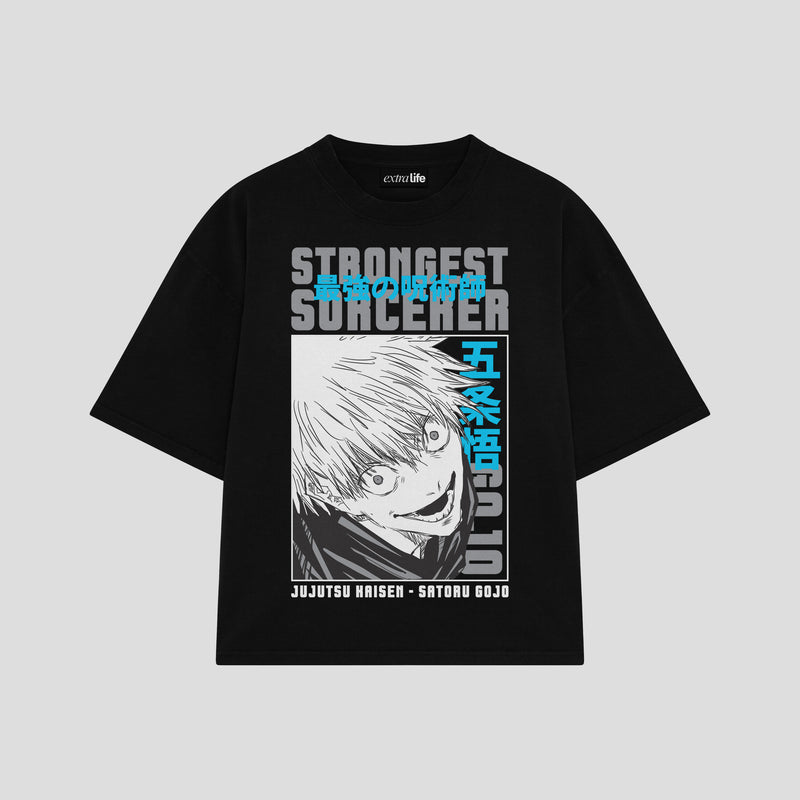 Playera streetwear premium de anime y gaming ExtraLife MX, corte boxy oversized drop shoulder heavyweight en color Deep Black y Off-White, moda urbana mexicana de culto.