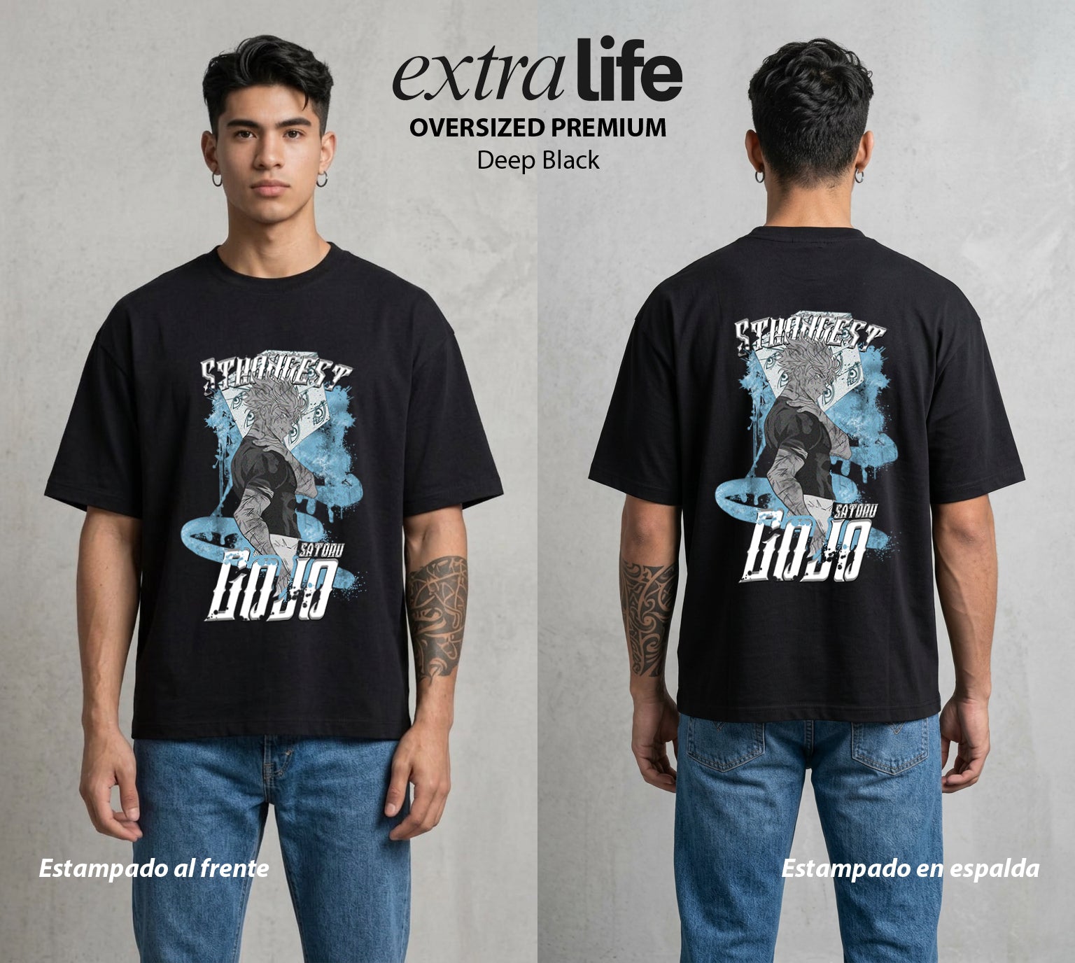El Arte de las Maldiciones | El Mas Fuerte #01842 - Playera Oversized Premium | Deep Black - Foto en modelo