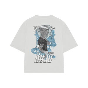 Playera streetwear premium de anime y gaming ExtraLife MX, corte boxy oversized drop shoulder heavyweight en color Deep Black y Off-White, moda urbana mexicana de culto.