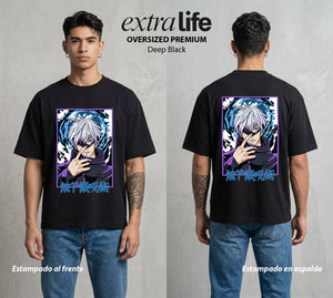 El Arte de las Maldiciones | El Maestro del Infinito #01844 - Playera Oversized Premium | Deep Black - Foto en modelo