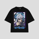 Playera streetwear premium de anime y gaming ExtraLife MX, corte boxy oversized drop shoulder heavyweight en color Deep Black y Off-White, moda urbana mexicana de culto.