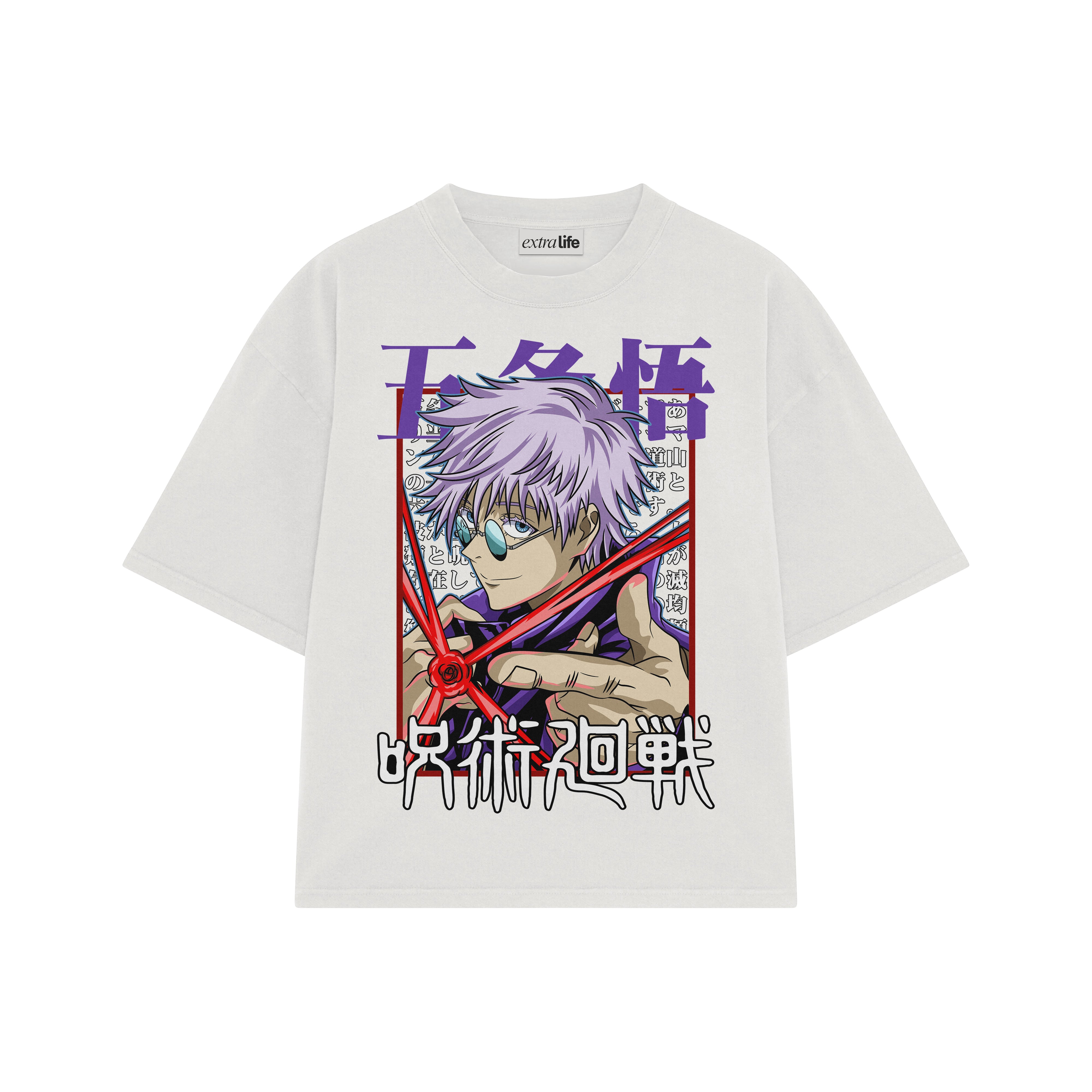 Playera streetwear premium de anime y gaming ExtraLife MX, corte boxy oversized drop shoulder heavyweight en color Deep Black y Off-White, moda urbana mexicana de culto.