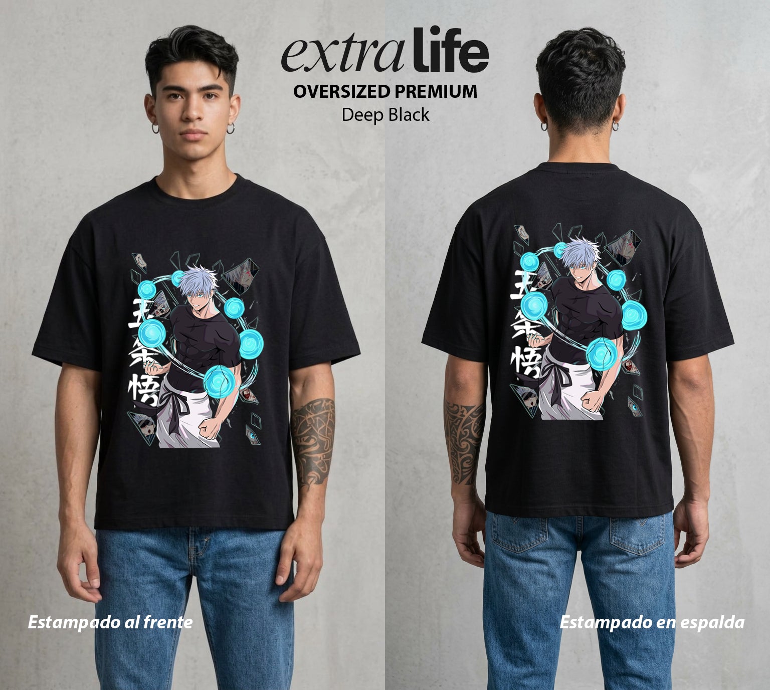El Arte de las Maldiciones | Dominio del Infinito #01846 - Playera Oversized Premium | Deep Black - Foto en modelo