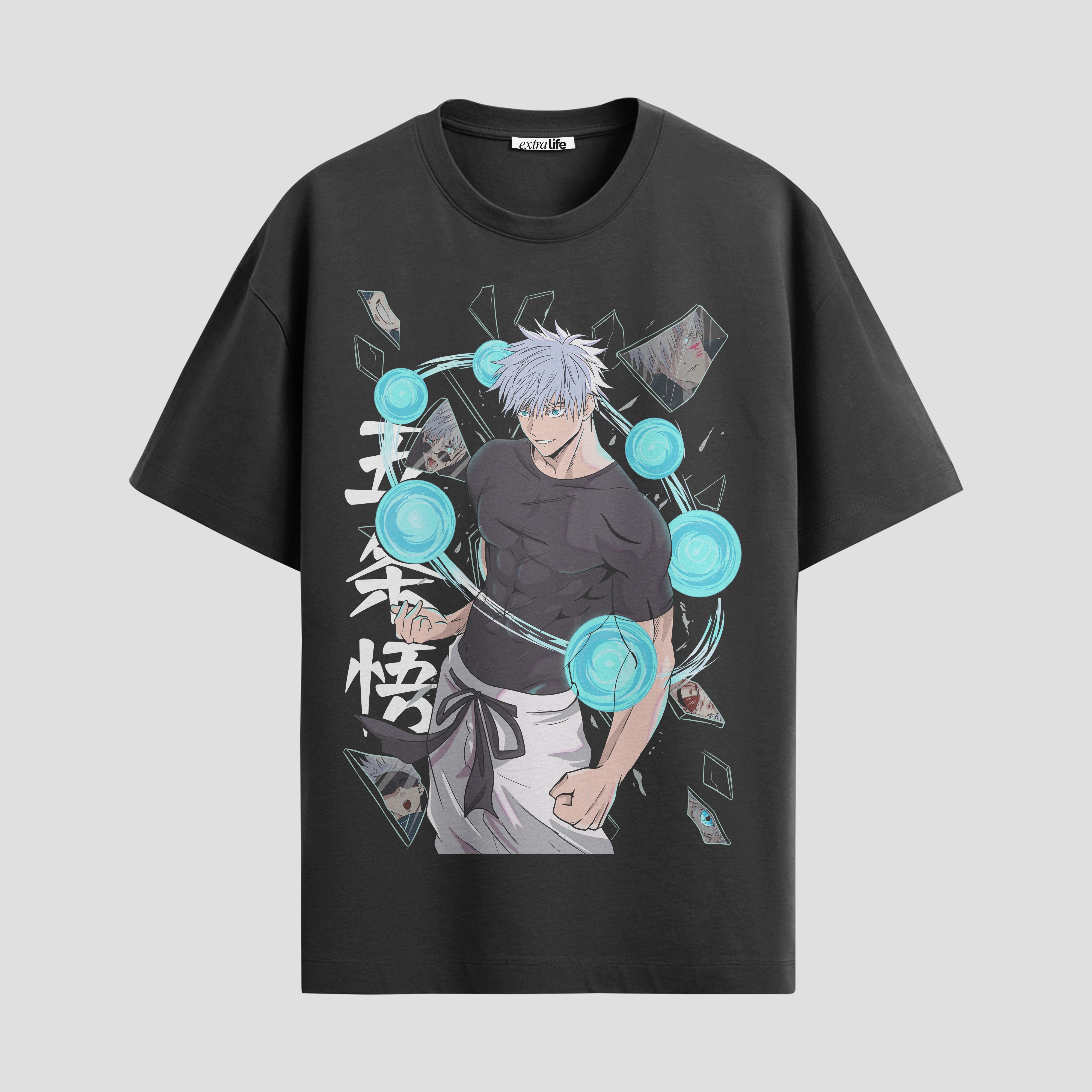 Playera urbana de anime y gaming ExtraLife MX, corte Standard Fit unisex ligero y transpirable en color Deep Black y Pure White, ropa de uso diario para gym y casual.