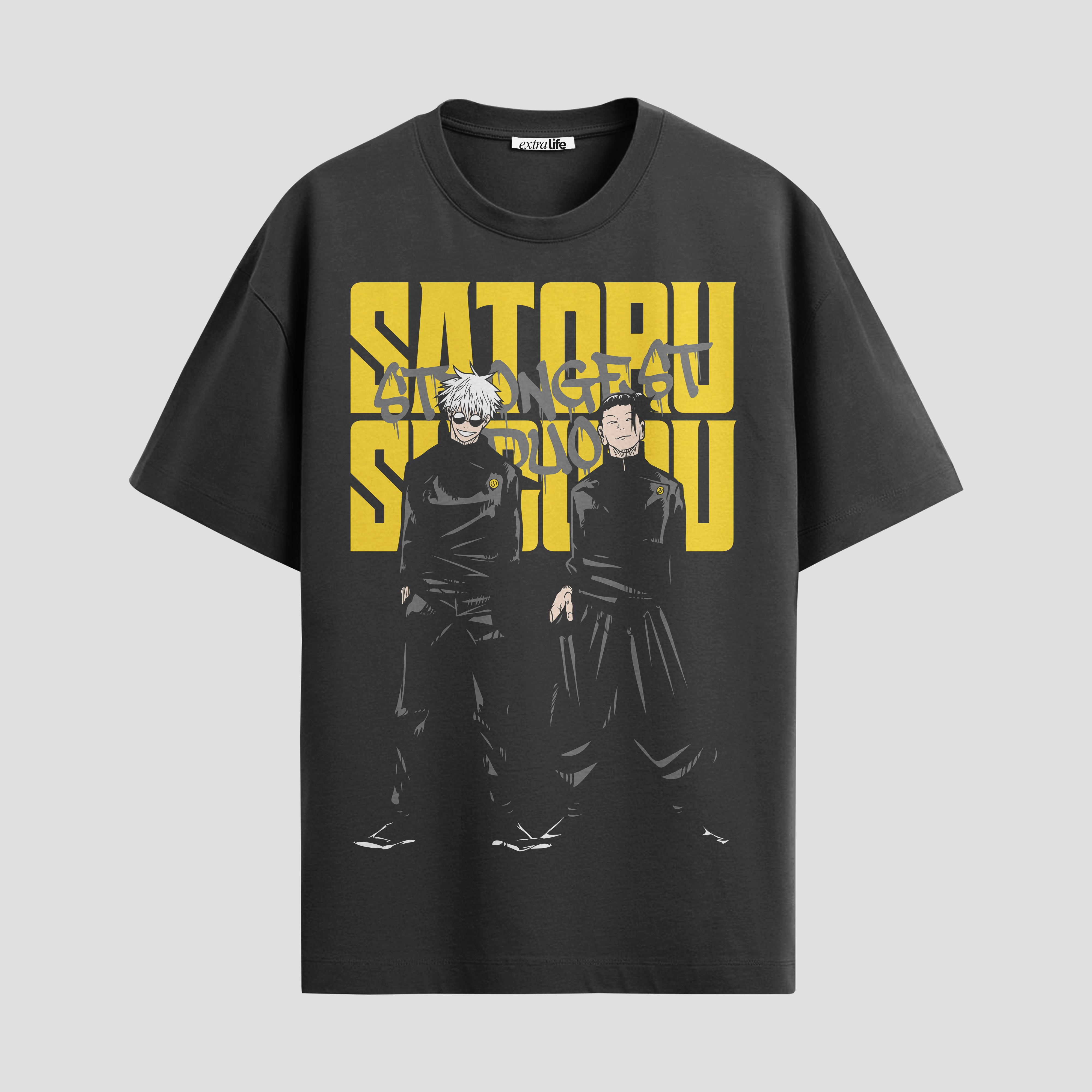 Playera urbana de anime y gaming ExtraLife MX, corte Standard Fit unisex ligero y transpirable en color Deep Black y Pure White, ropa de uso diario para gym y casual.