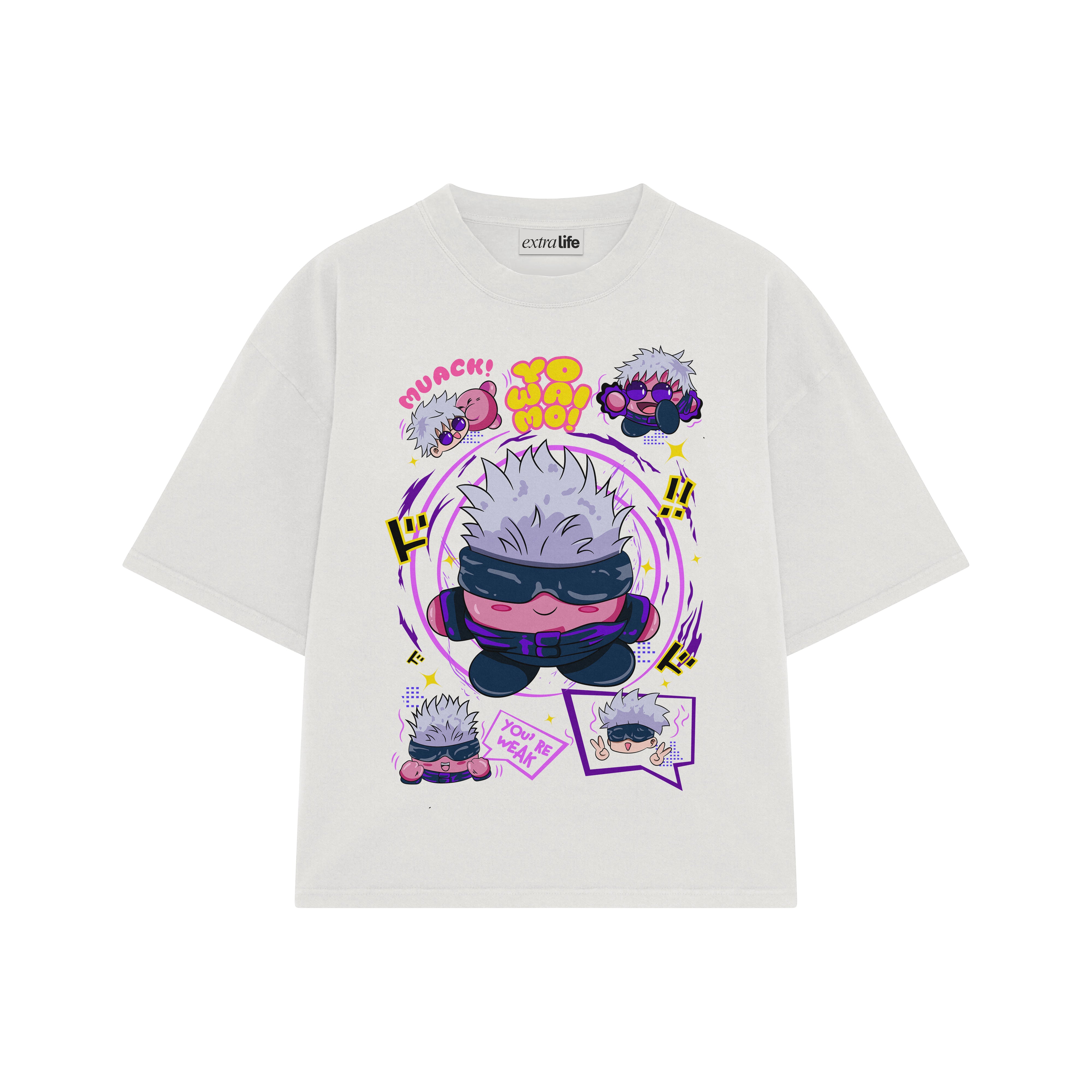 Playera streetwear premium de anime y gaming ExtraLife MX, corte boxy oversized drop shoulder heavyweight en color Deep Black y Off-White, moda urbana mexicana de culto.