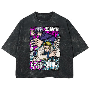 Playera streetwear premium de anime y gaming ExtraLife MX, corte boxy deluxe mineral wash heavyweight en color Acid Wash, moda urbana mexicana de culto.