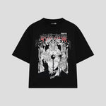 Playera streetwear premium de anime y gaming ExtraLife MX, corte boxy oversized drop shoulder heavyweight en color Deep Black y Off-White, moda urbana mexicana de culto.
