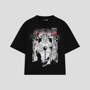 Playera streetwear premium de anime y gaming ExtraLife MX, corte boxy oversized drop shoulder heavyweight en color Deep Black y Off-White, moda urbana mexicana de culto.