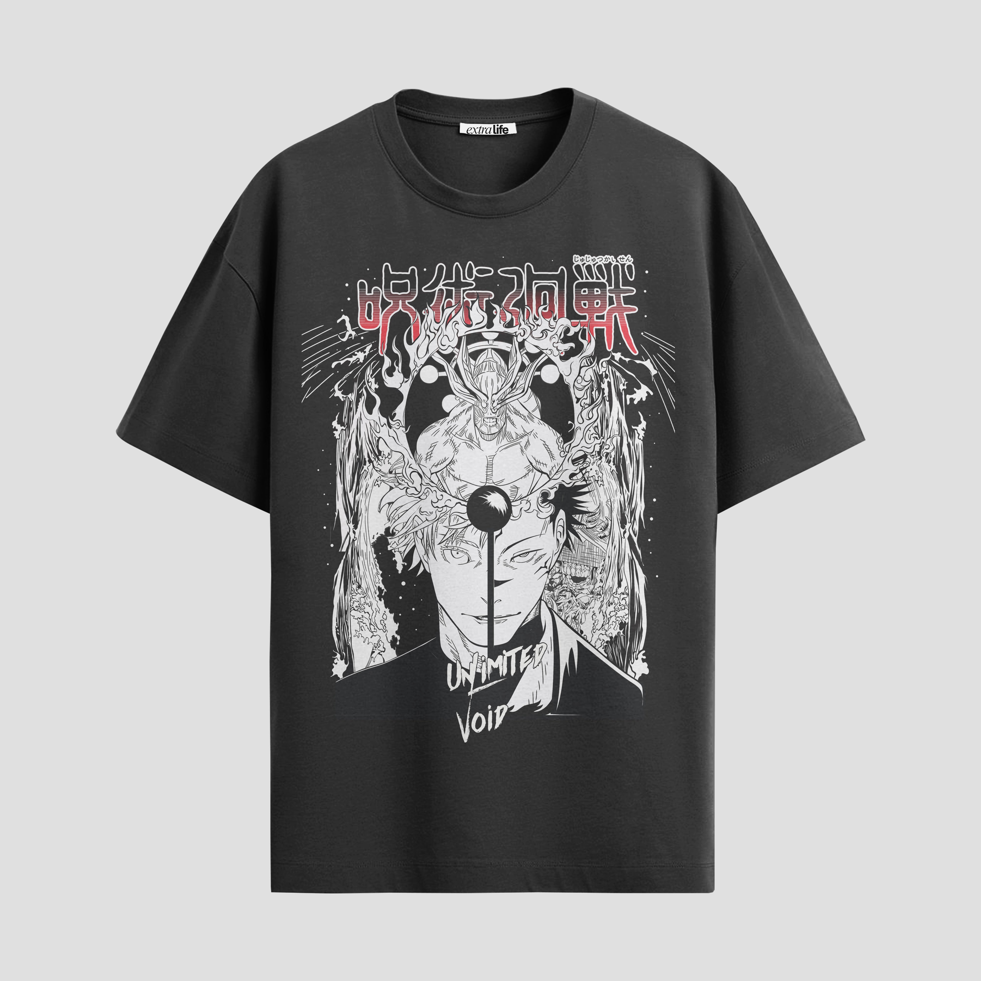 Playera urbana de anime y gaming ExtraLife MX, corte Standard Fit unisex ligero y transpirable en color Deep Black y Pure White, ropa de uso diario para gym y casual.