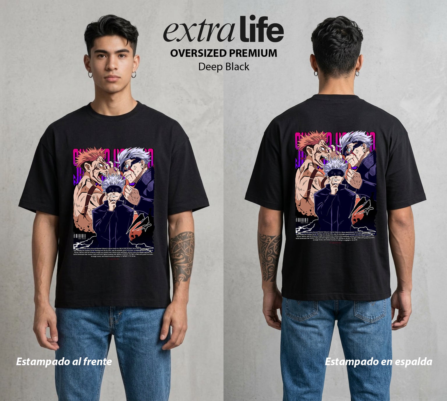 El Arte de las Maldiciones | El Rey de las Maldiciones #01854 - Playera Oversized Premium | Deep Black - Foto en modelo
