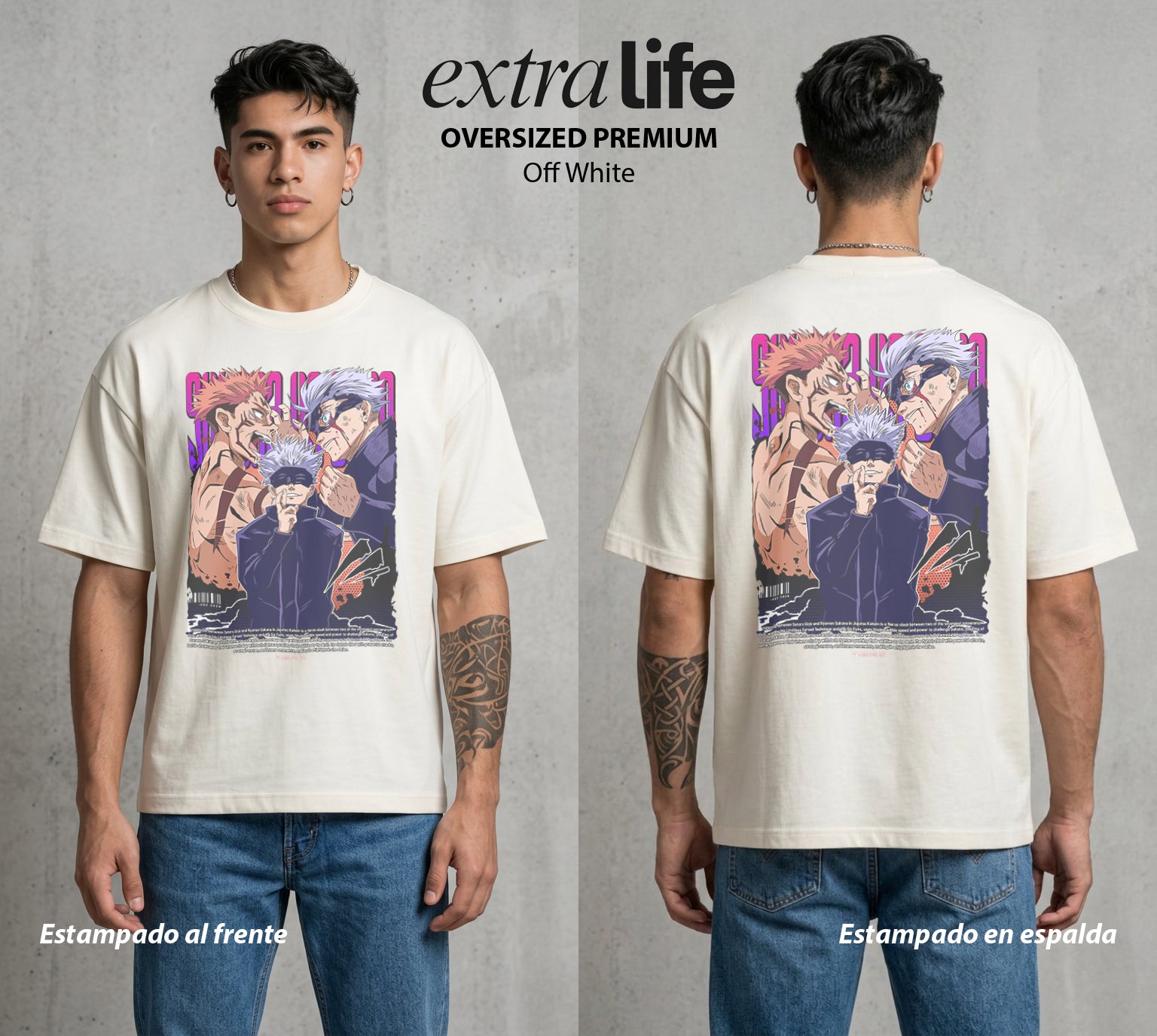 El Arte de las Maldiciones | El Rey de las Maldiciones #01854 - Playera Oversized Premium | Off White - Foto en modelo