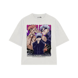 Playera streetwear premium de anime y gaming ExtraLife MX, corte boxy oversized drop shoulder heavyweight en color Deep Black y Off-White, moda urbana mexicana de culto.