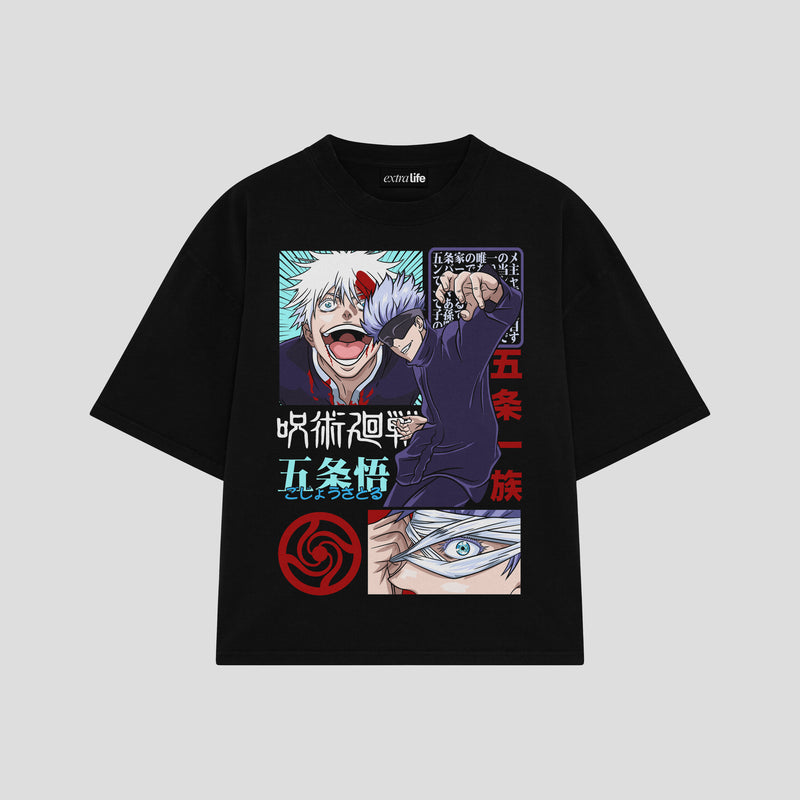 Playera streetwear premium de anime y gaming ExtraLife MX, corte boxy oversized drop shoulder heavyweight en color Deep Black y Off-White, moda urbana mexicana de culto.