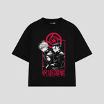 Playera streetwear premium de anime y gaming ExtraLife MX, corte boxy oversized drop shoulder heavyweight en color Deep Black y Off-White, moda urbana mexicana de culto.