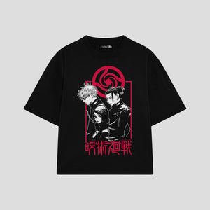 Playera streetwear premium de anime y gaming ExtraLife MX, corte boxy oversized drop shoulder heavyweight en color Deep Black y Off-White, moda urbana mexicana de culto.