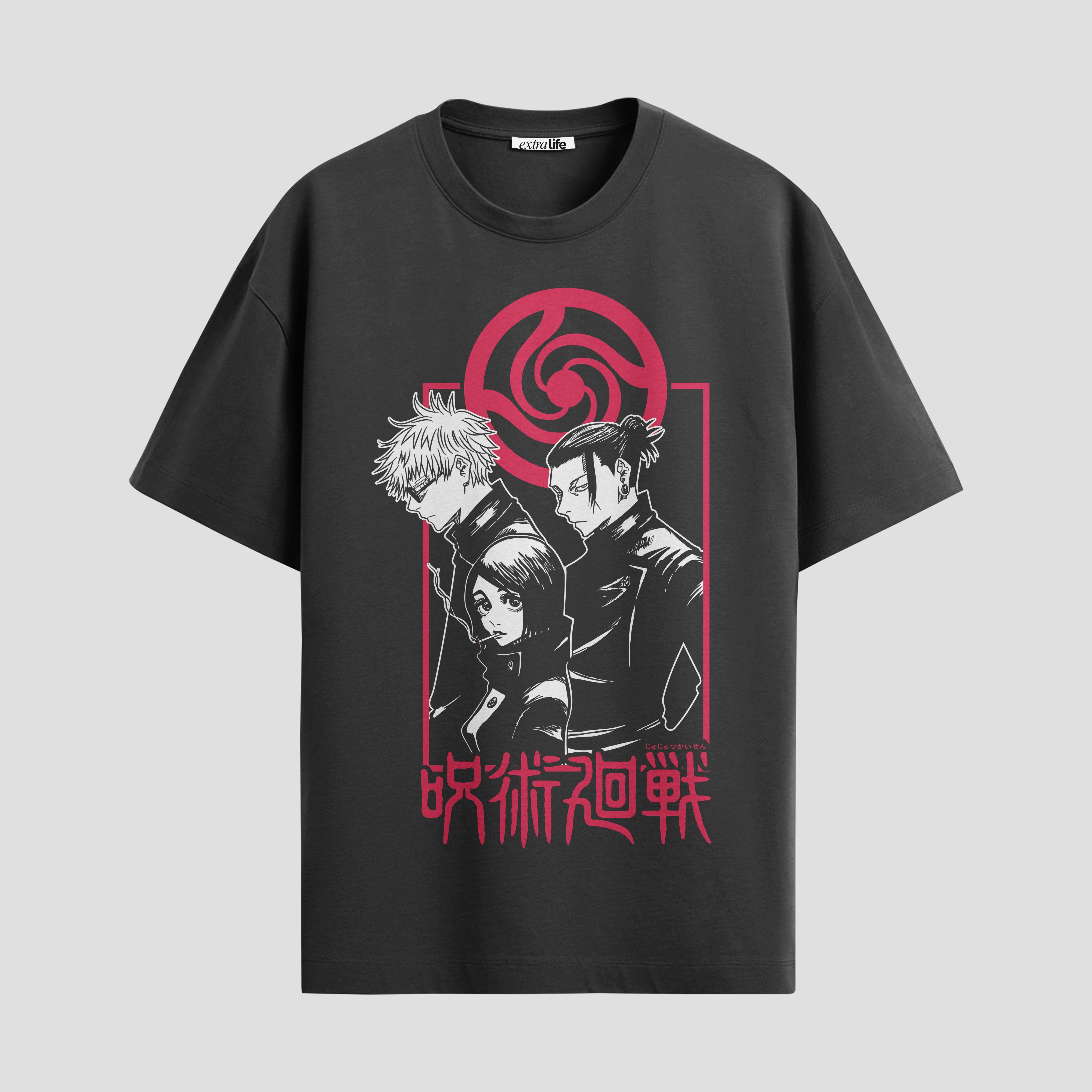 Playera urbana de anime y gaming ExtraLife MX, corte Standard Fit unisex ligero y transpirable en color Deep Black y Pure White, ropa de uso diario para gym y casual.