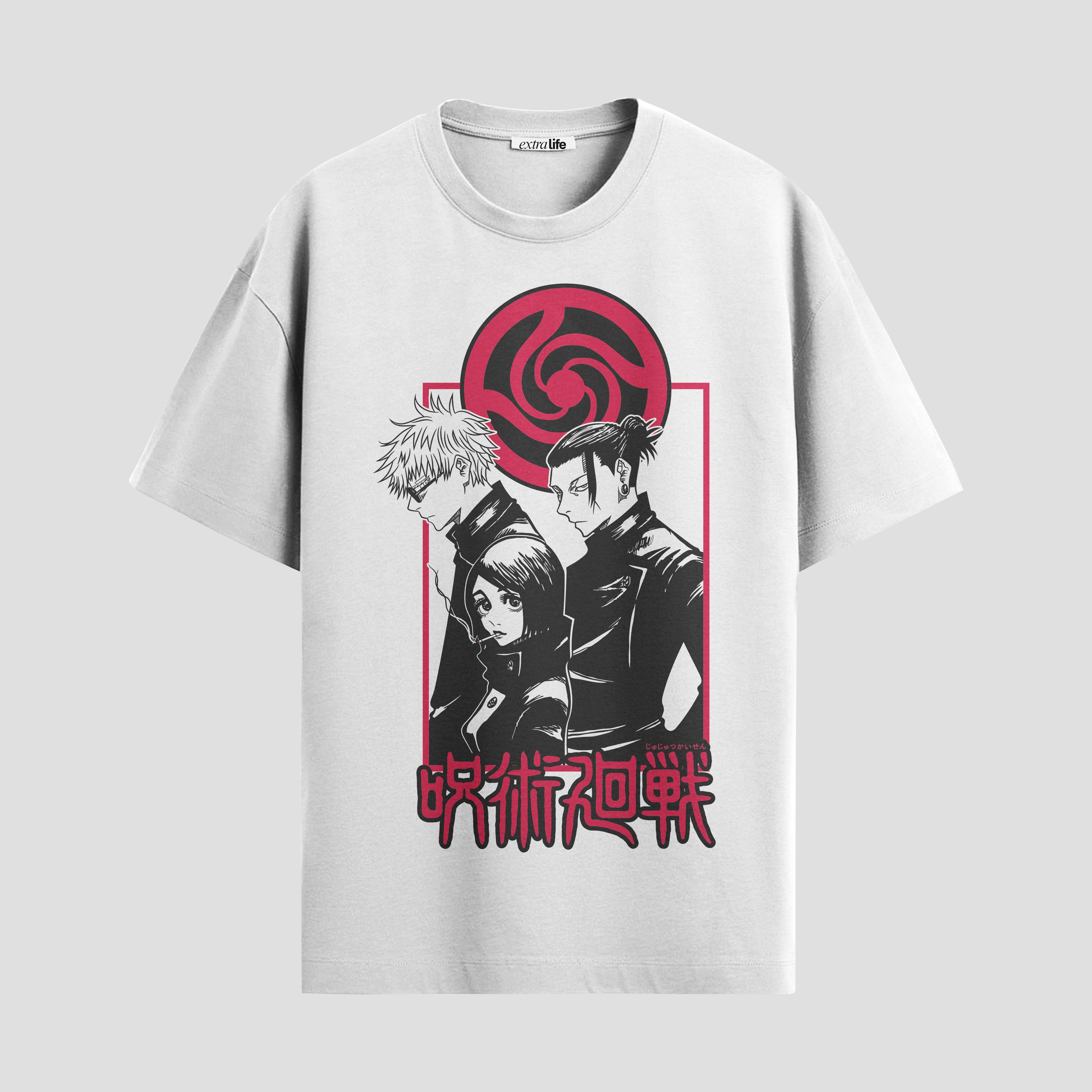 Playera urbana de anime y gaming ExtraLife MX, corte Standard Fit unisex ligero y transpirable en color Deep Black y Pure White, ropa de uso diario para gym y casual.