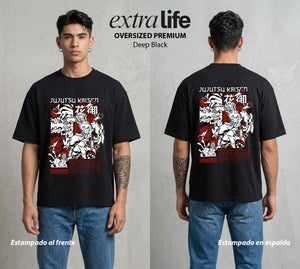 El Arte de las Maldiciones | El Demonio de la Planta #01859 - Playera Oversized Premium | Deep Black - Foto en modelo