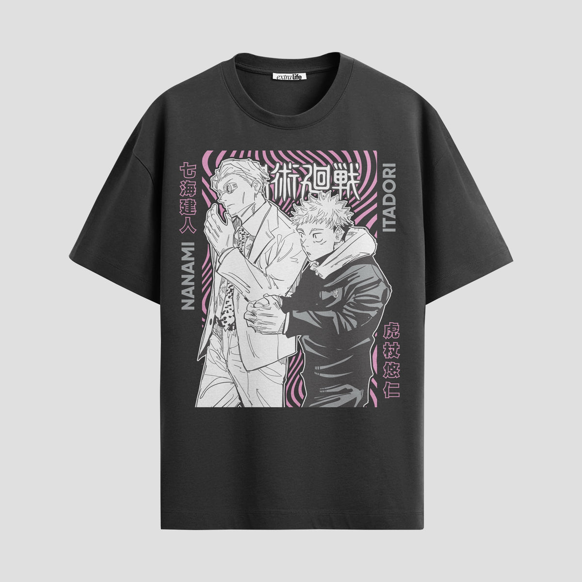 Playera urbana de anime y gaming ExtraLife MX, corte Classic Premium unisex ligero y transpirable en color Deep Black y Pure White, ropa de uso diario para gym y casual.