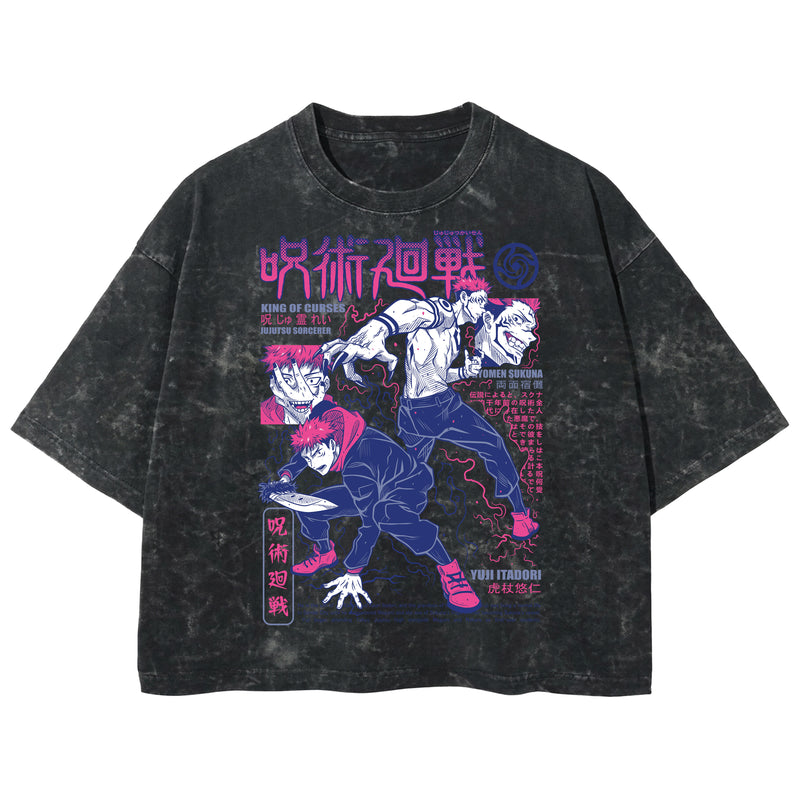 Playera streetwear premium de anime y gaming ExtraLife MX, corte boxy deluxe mineral wash heavyweight en color Acid Wash, moda urbana mexicana de culto.